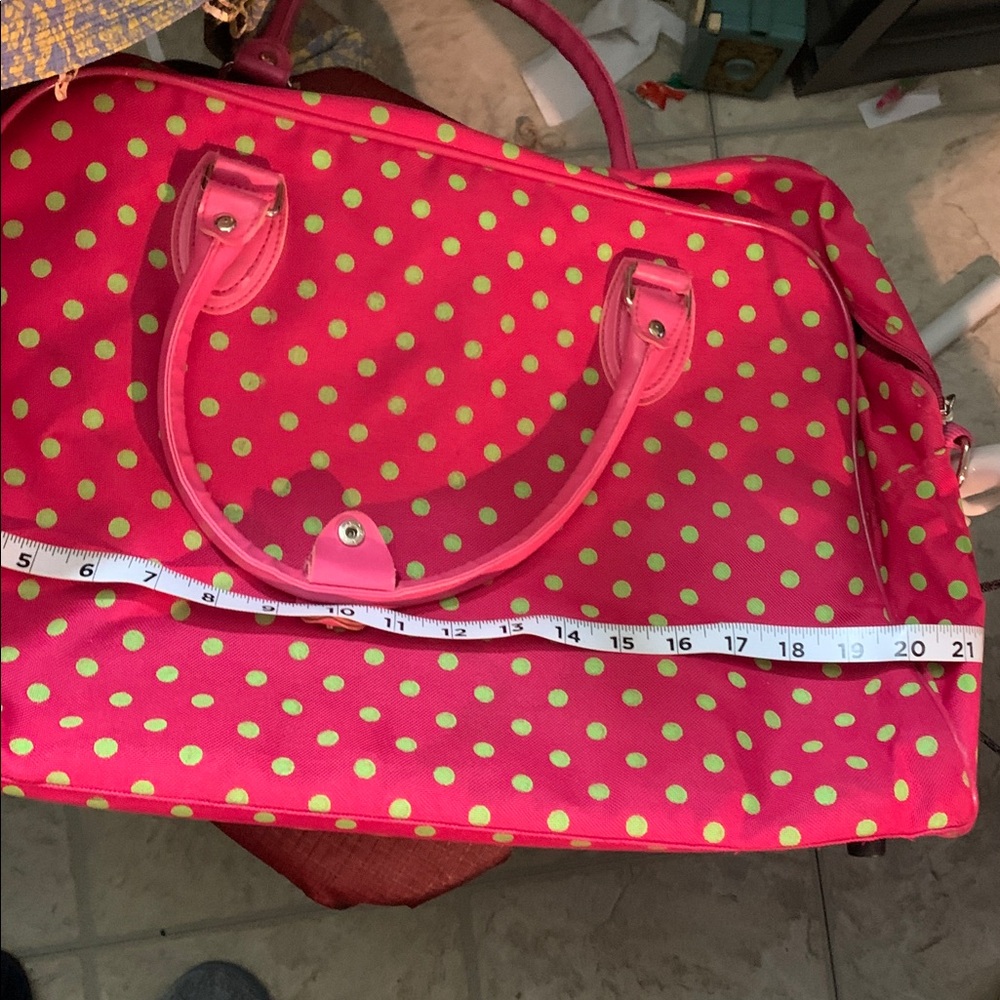 Polka Dot Tote/Travel Bag Pink and Green - Picture 6 of 7